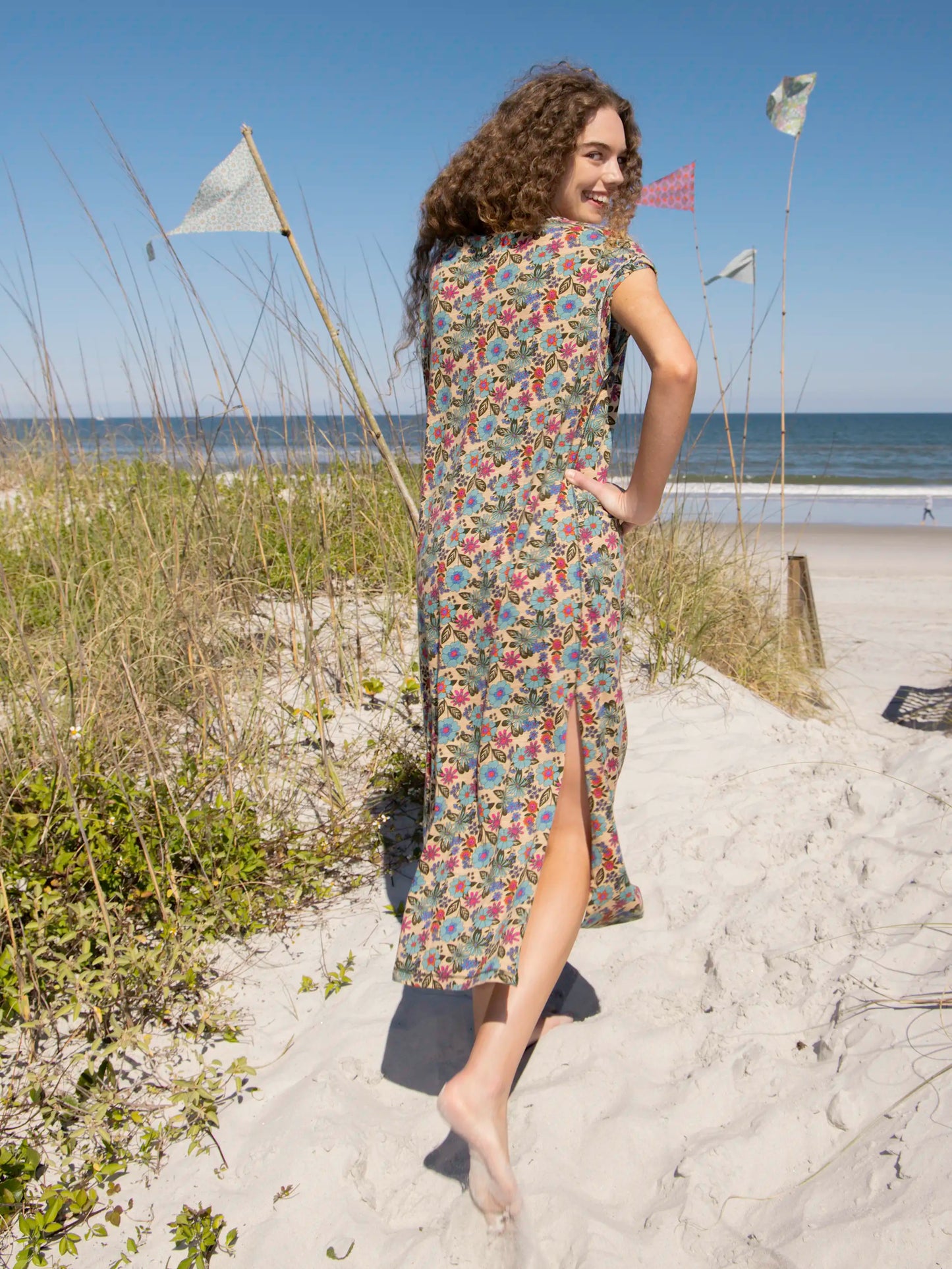 Frankie Knit Cotton Tee Midi Dress - Vintage Cream Floral