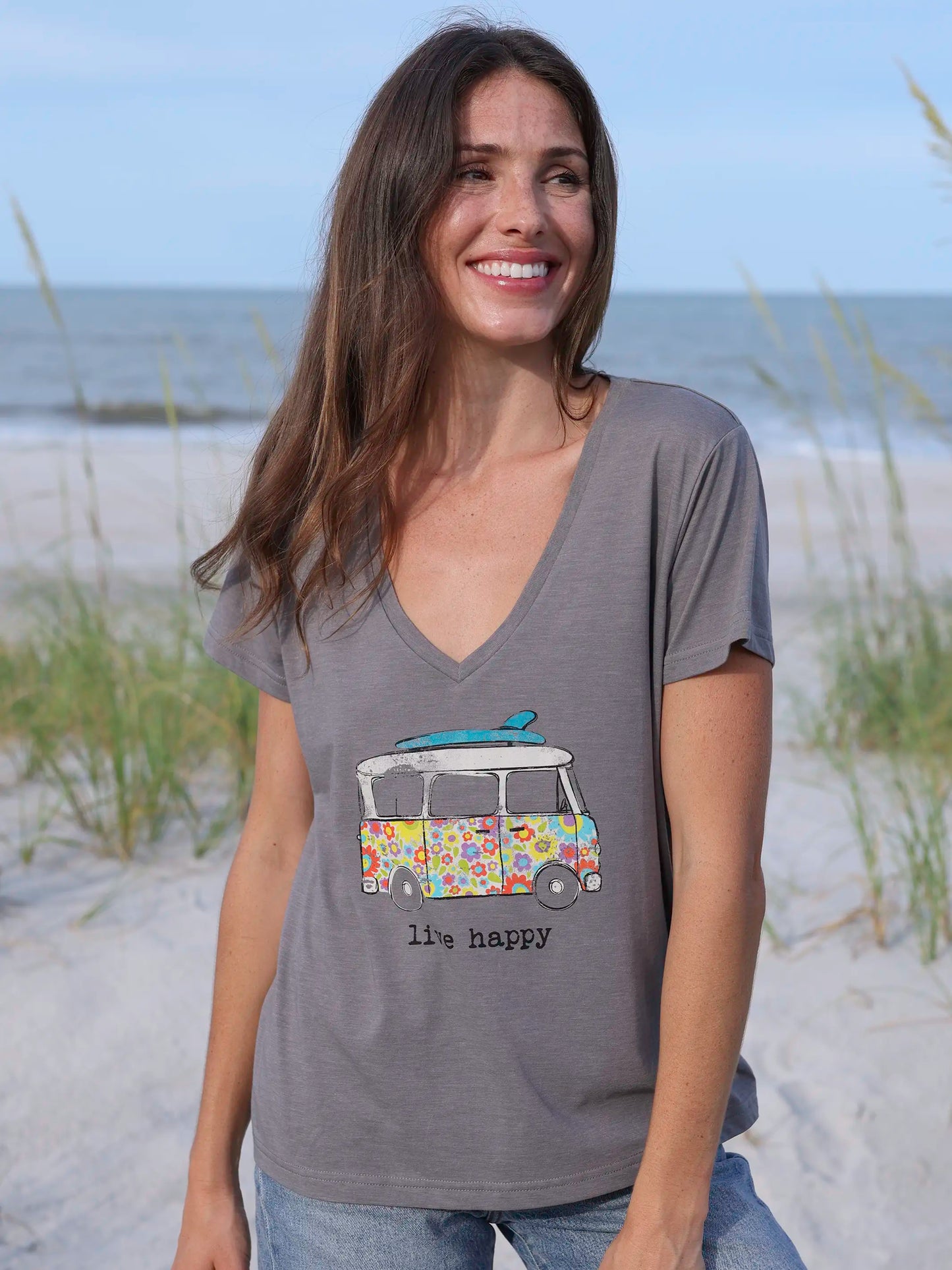 Relaxed V-Neck Tee - Live Happy Van