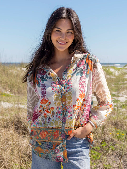 Barcelona Cotton Button Down - Paisley Floral Borders