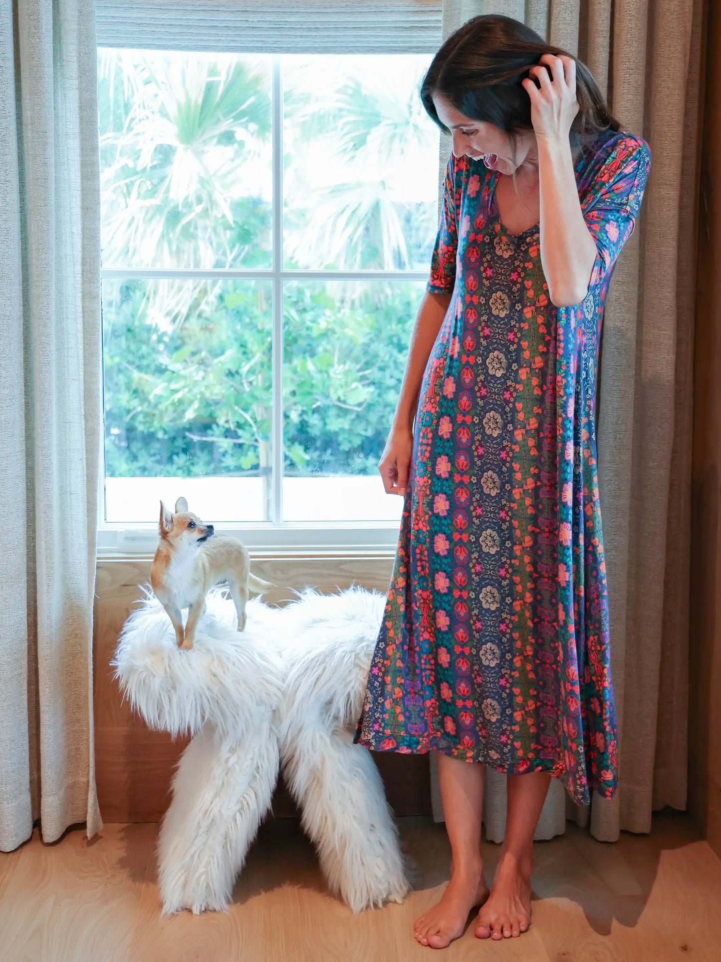 All Day "ButterSoft" Tee Dress - Navy Floral Stripes