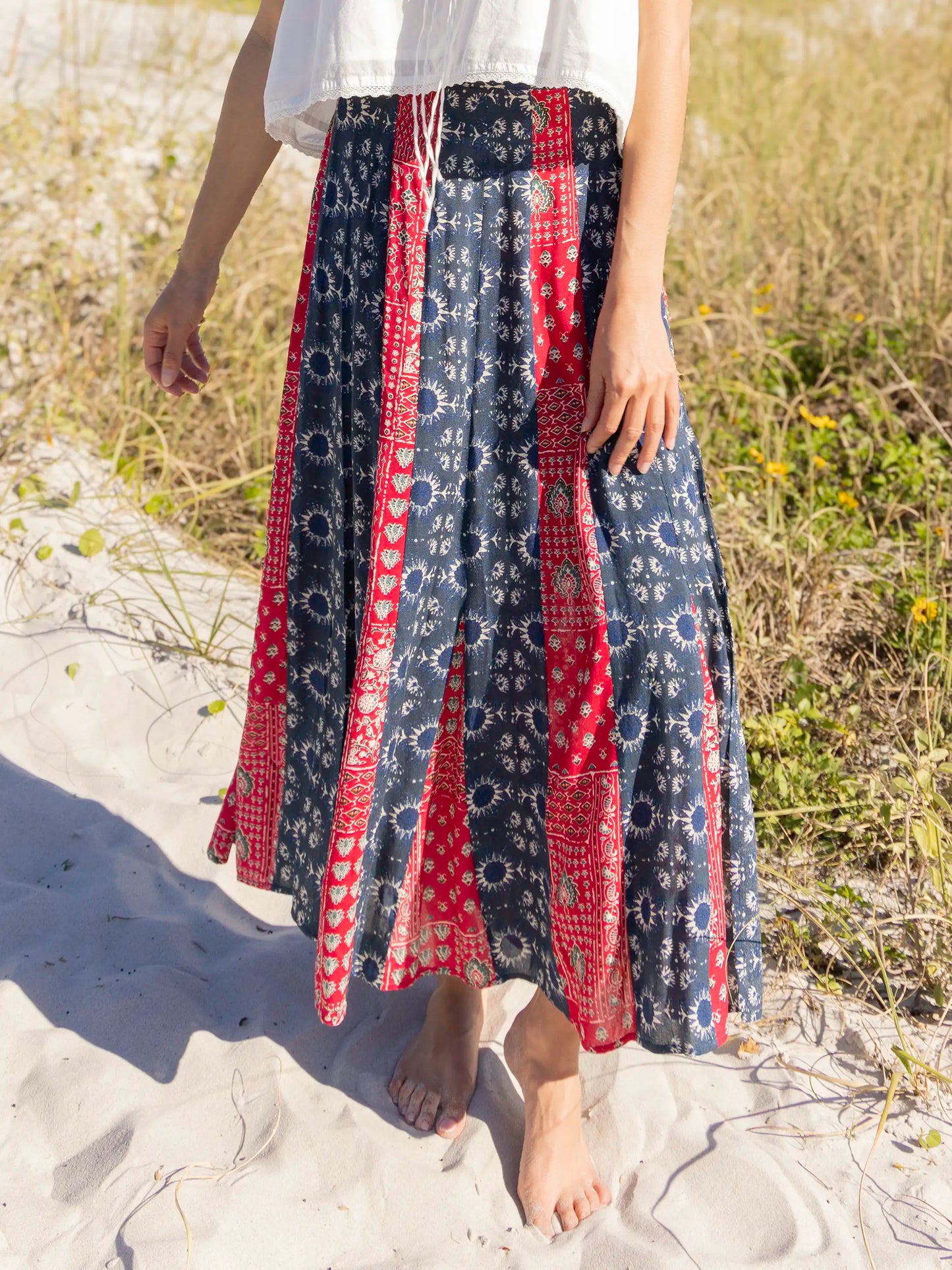 Mix It Up Maxi Skirt - Navy Red Mixed Print