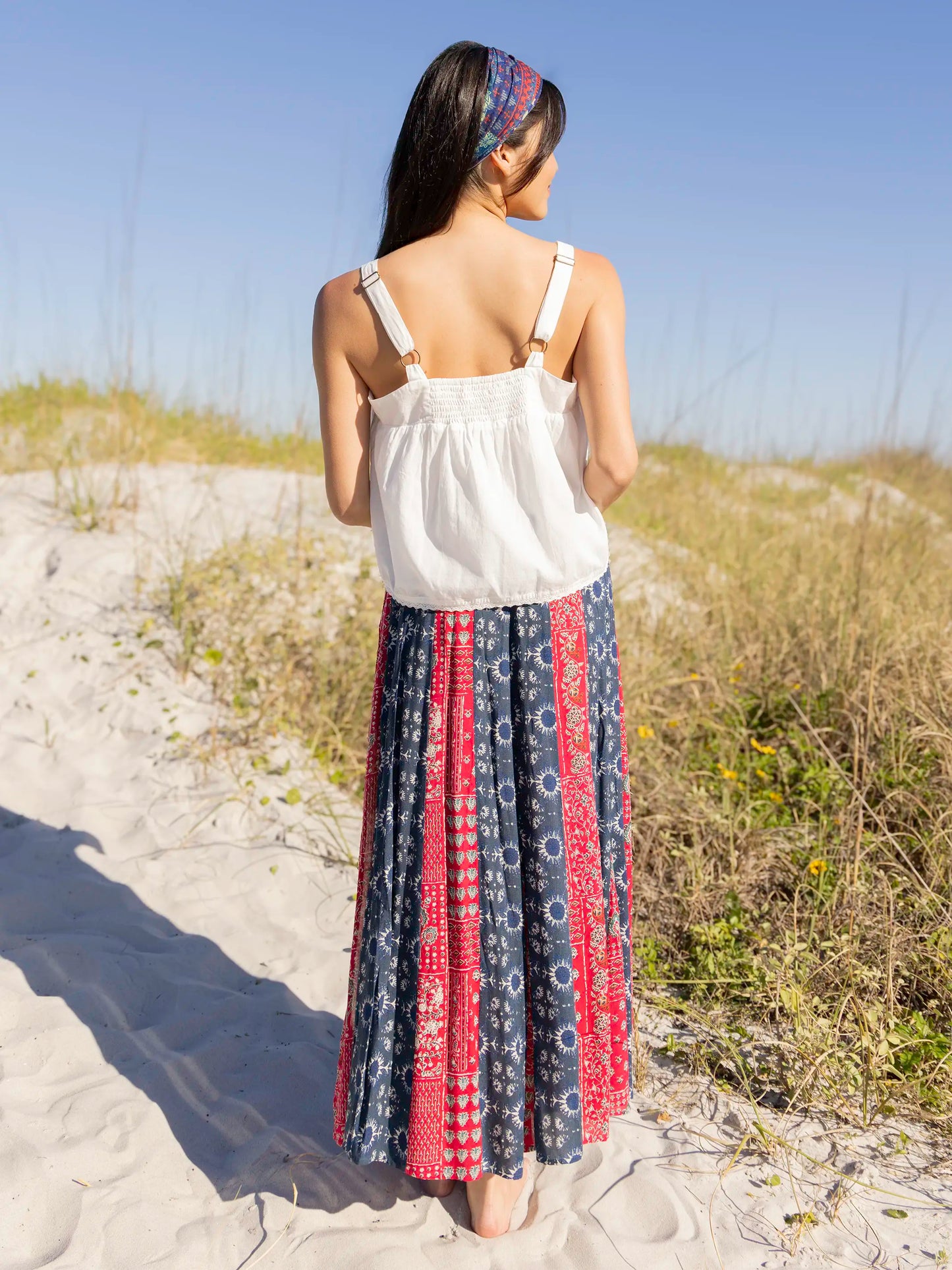 Mix It Up Maxi Skirt - Navy Red Mixed Print