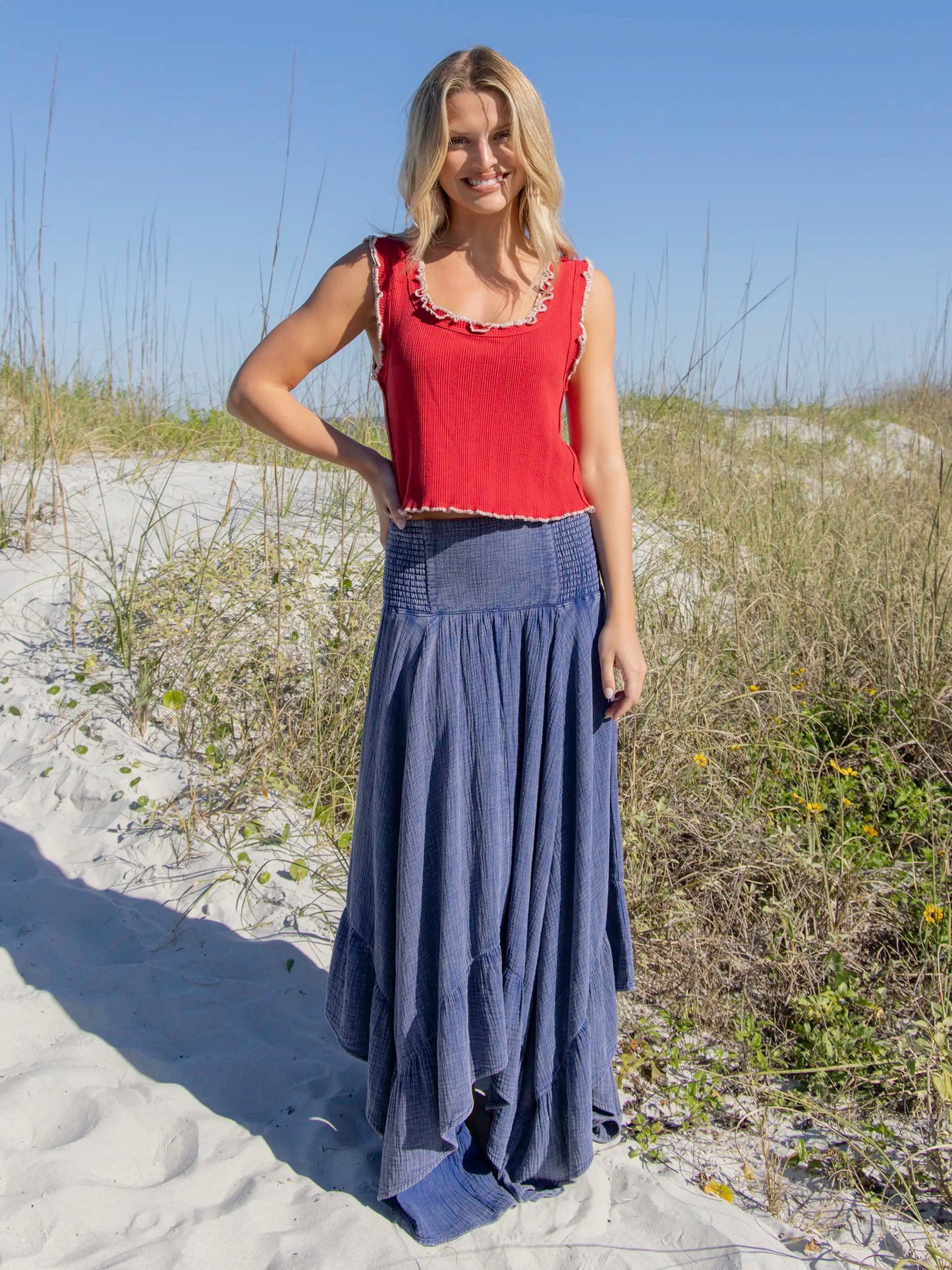 Feelin' Alive Convertible Midi Skirt - Blue Cotton