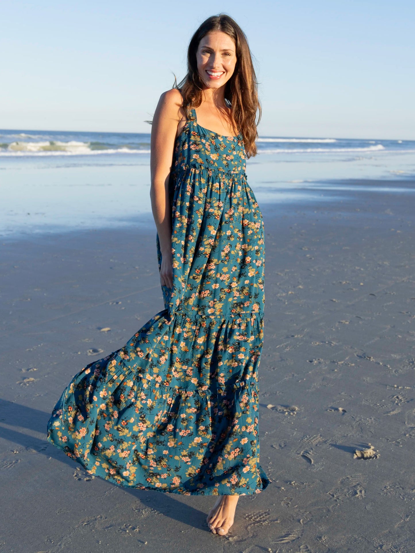 Eliza Maxi Dress - Dark Turquoise Floral