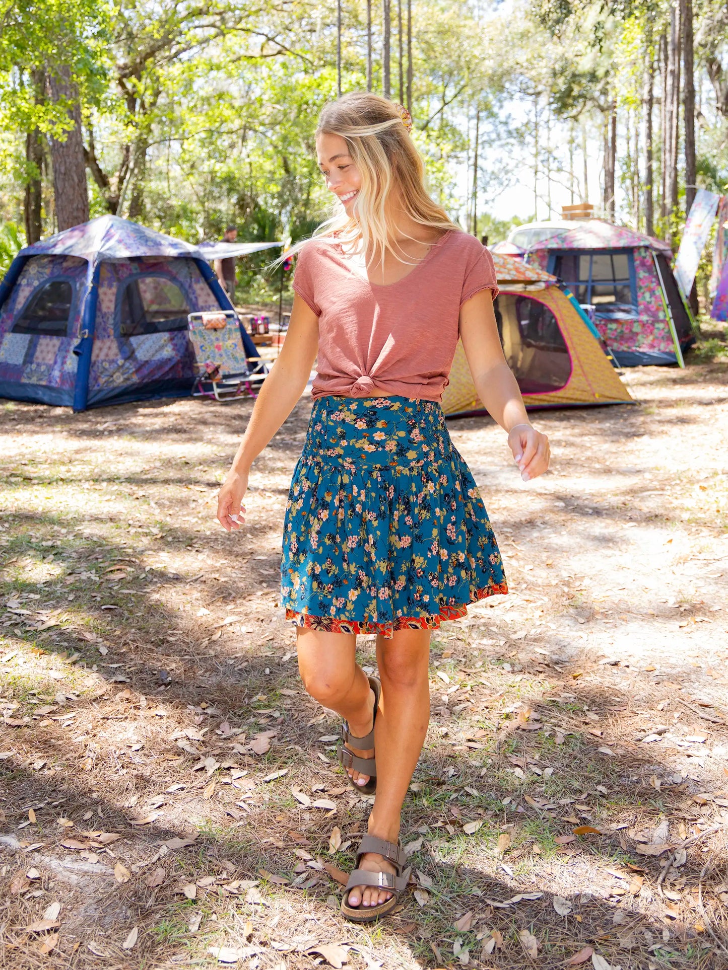 Malia Reversible Mini Skirt - Dark Turquoise Floral