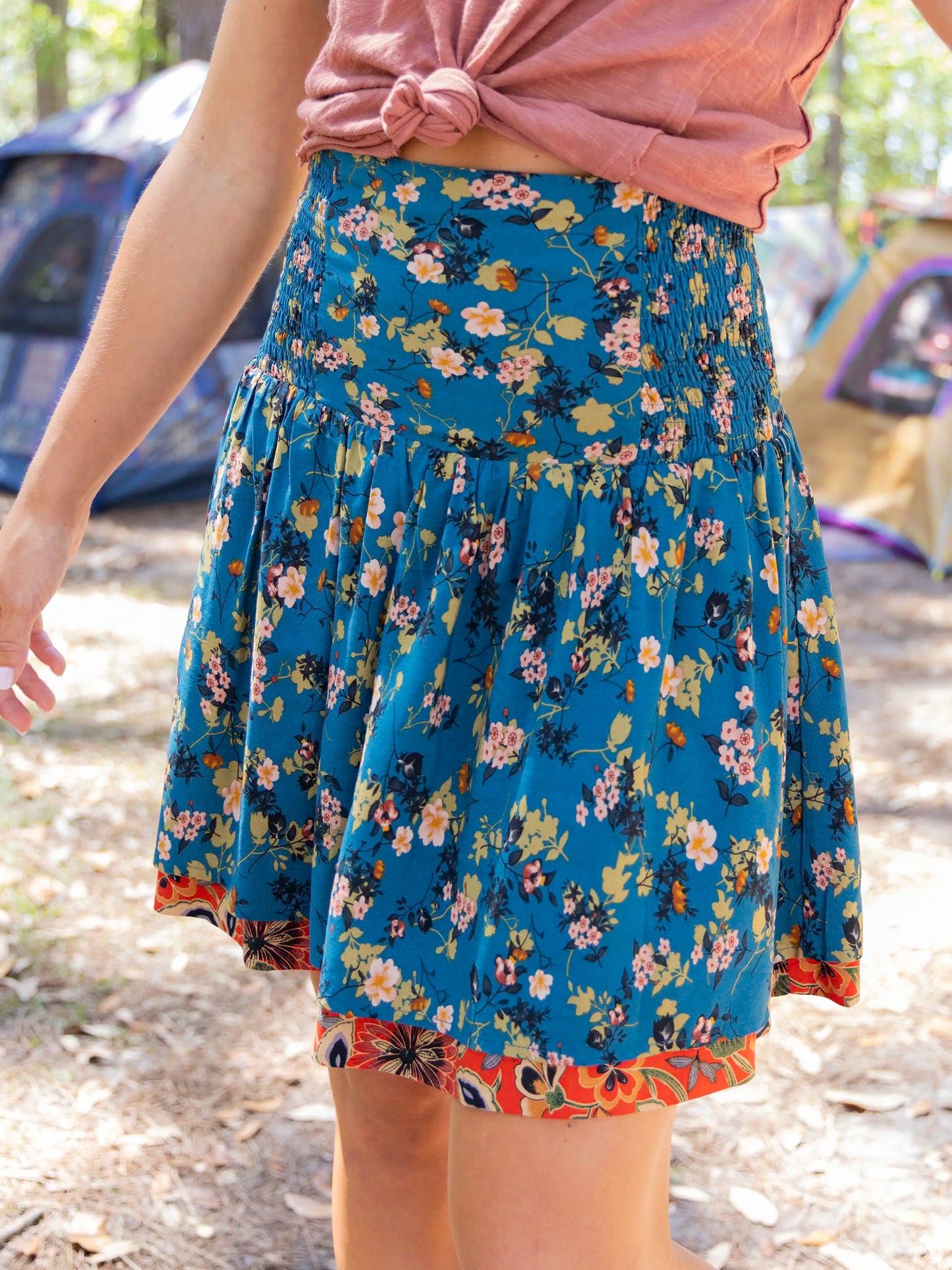 Malia Reversible Mini Skirt - Dark Turquoise Floral