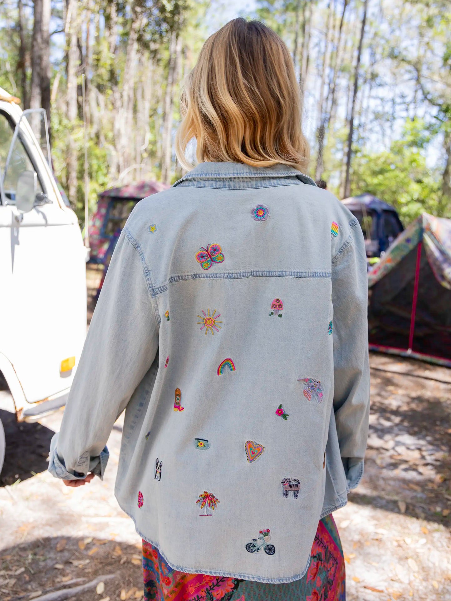 Fave Little Things Embroidered Shirt - Light Wash Denim