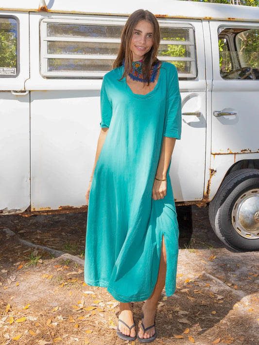All Day Cotton Tee Dress - Teal