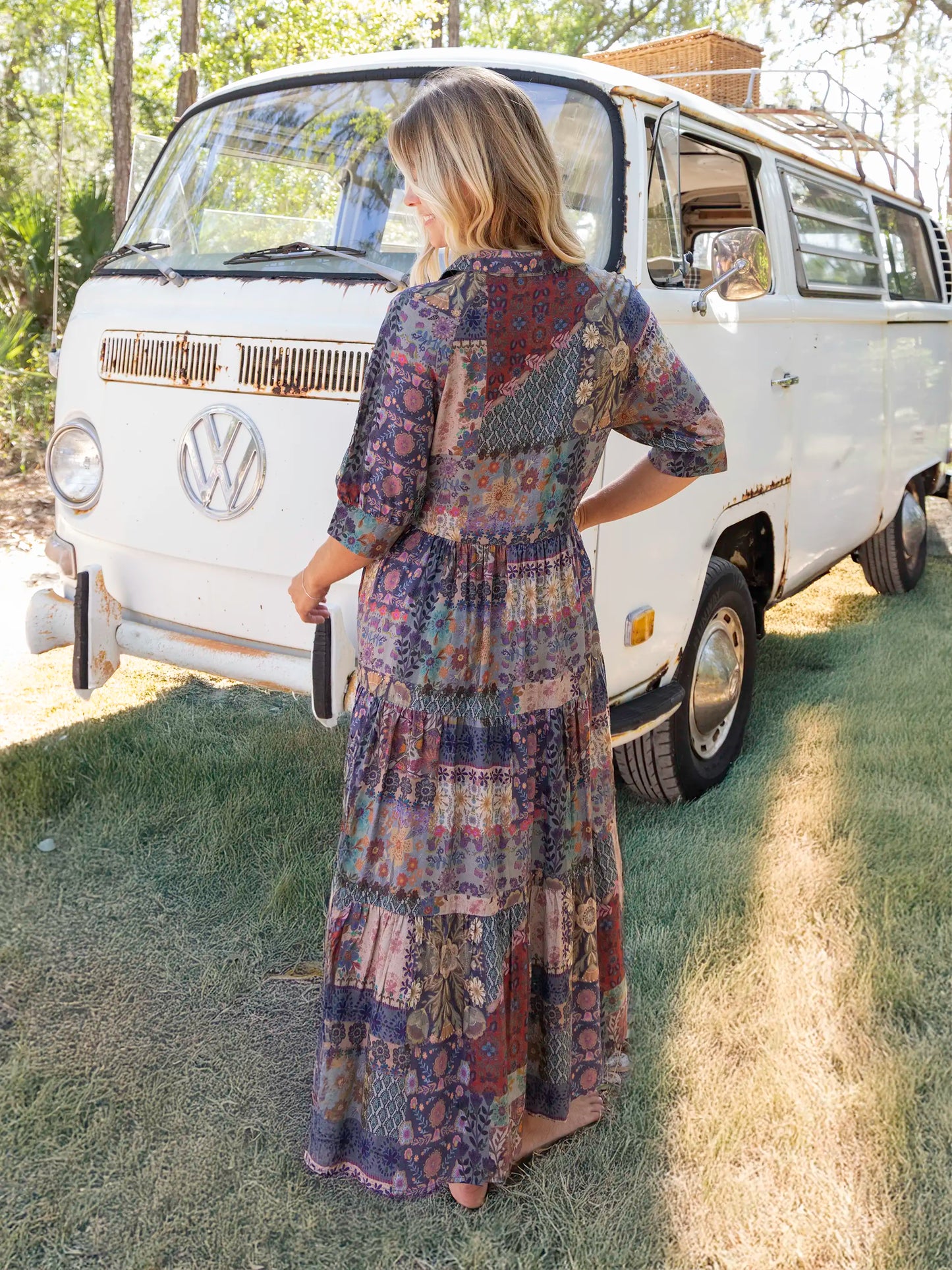 Rebecca Midi Dress - Blue Patchwork