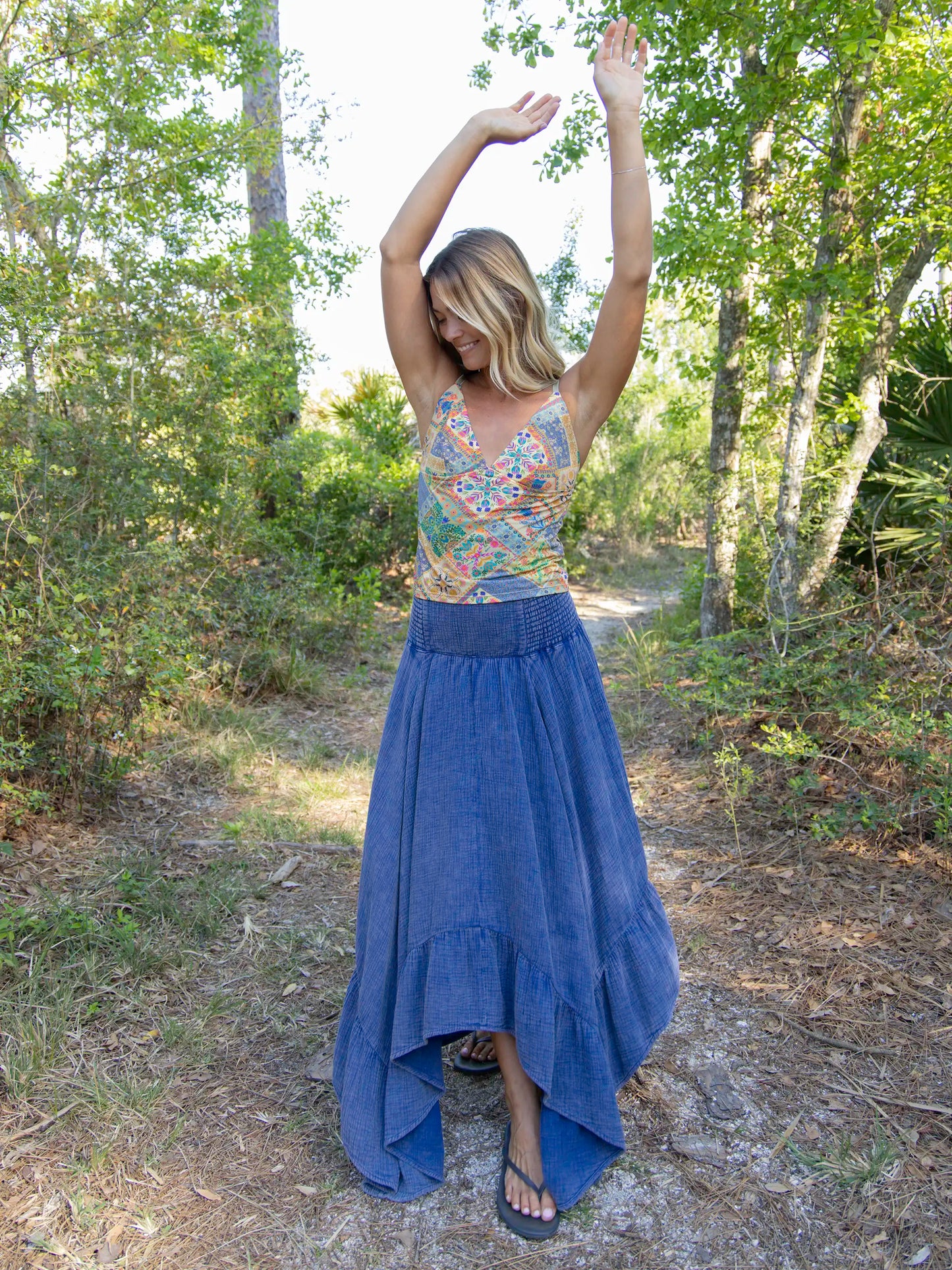Feelin' Alive Convertible Midi Skirt - Blue Cotton