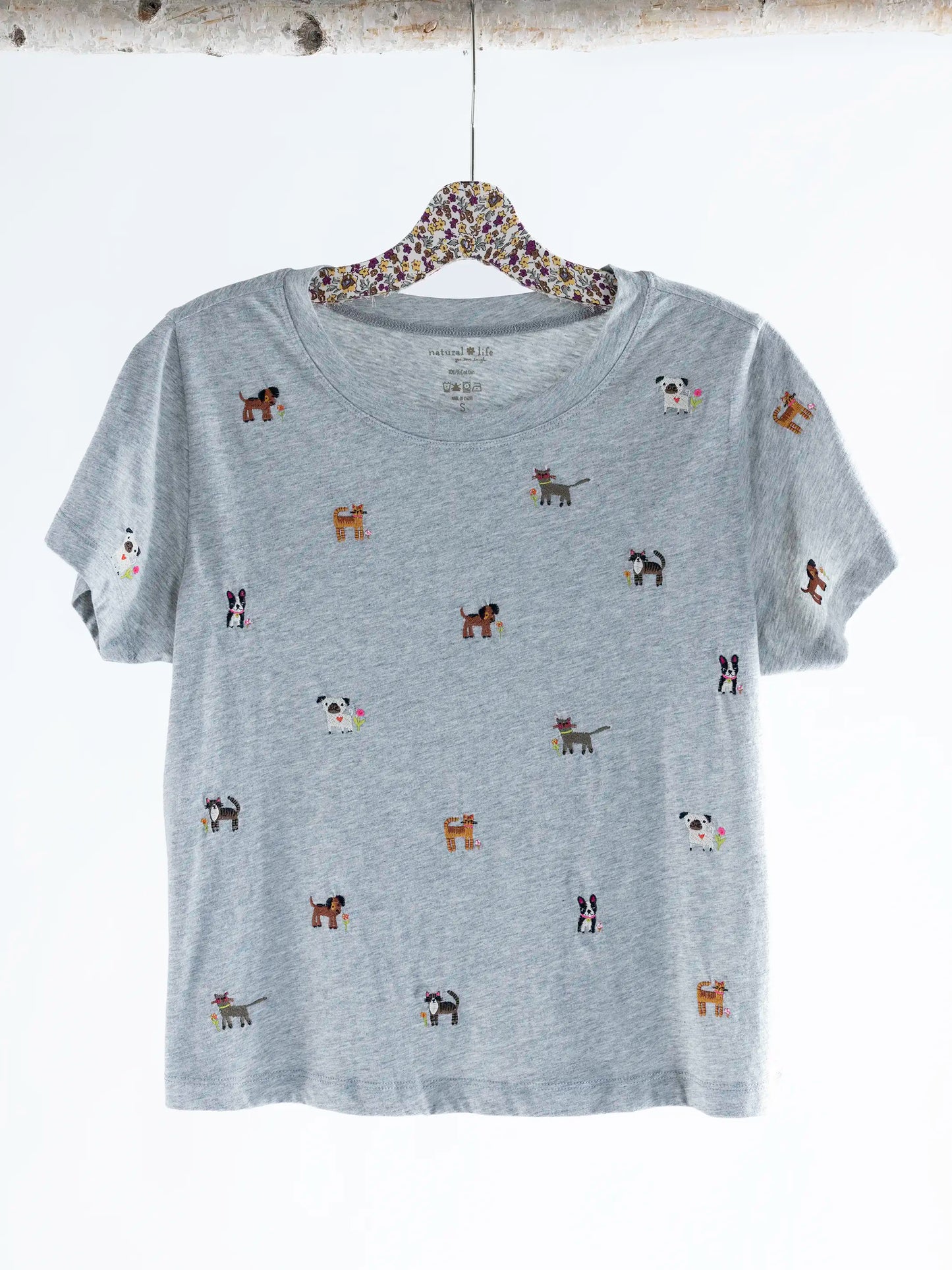 Fave Little Things Embroidered Tee - Grey Pets
