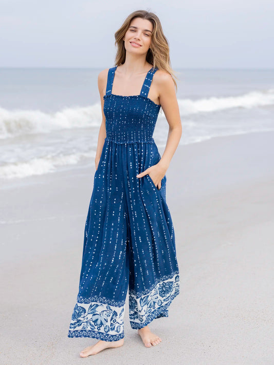 Sedona Jumpsuit - Indigo Shibori Stripe