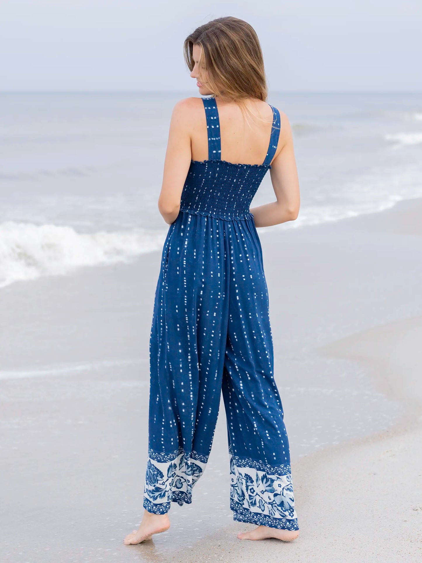 Sedona Jumpsuit - Indigo Shibori Stripe