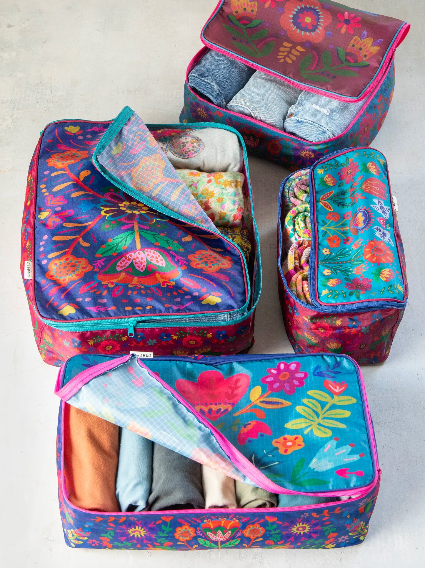 Travel Packing Cubes, Set of 4 - Multi Folk Flower
