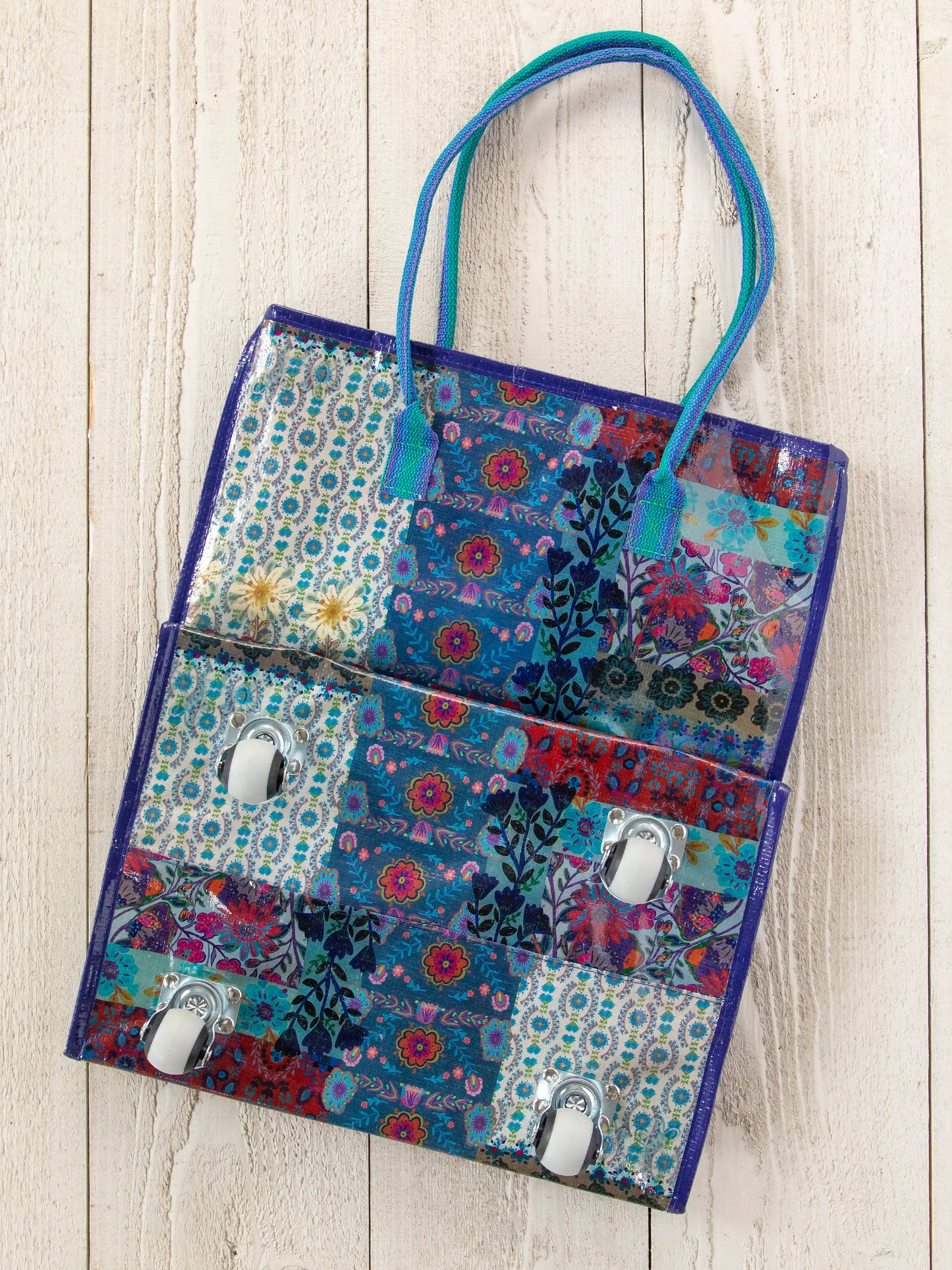 Rolling Tote Bag - Blue Patchwork
