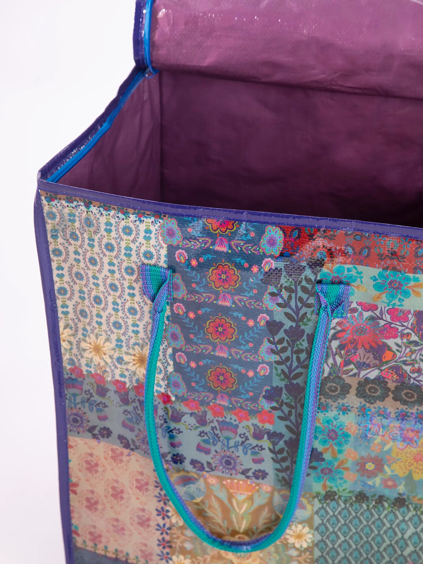 Rolling Tote Bag - Blue Patchwork
