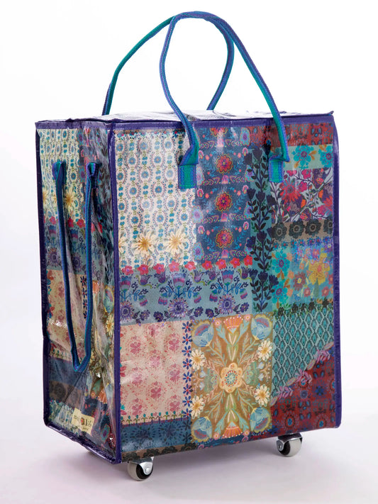Rolling Tote Bag - Blue Patchwork