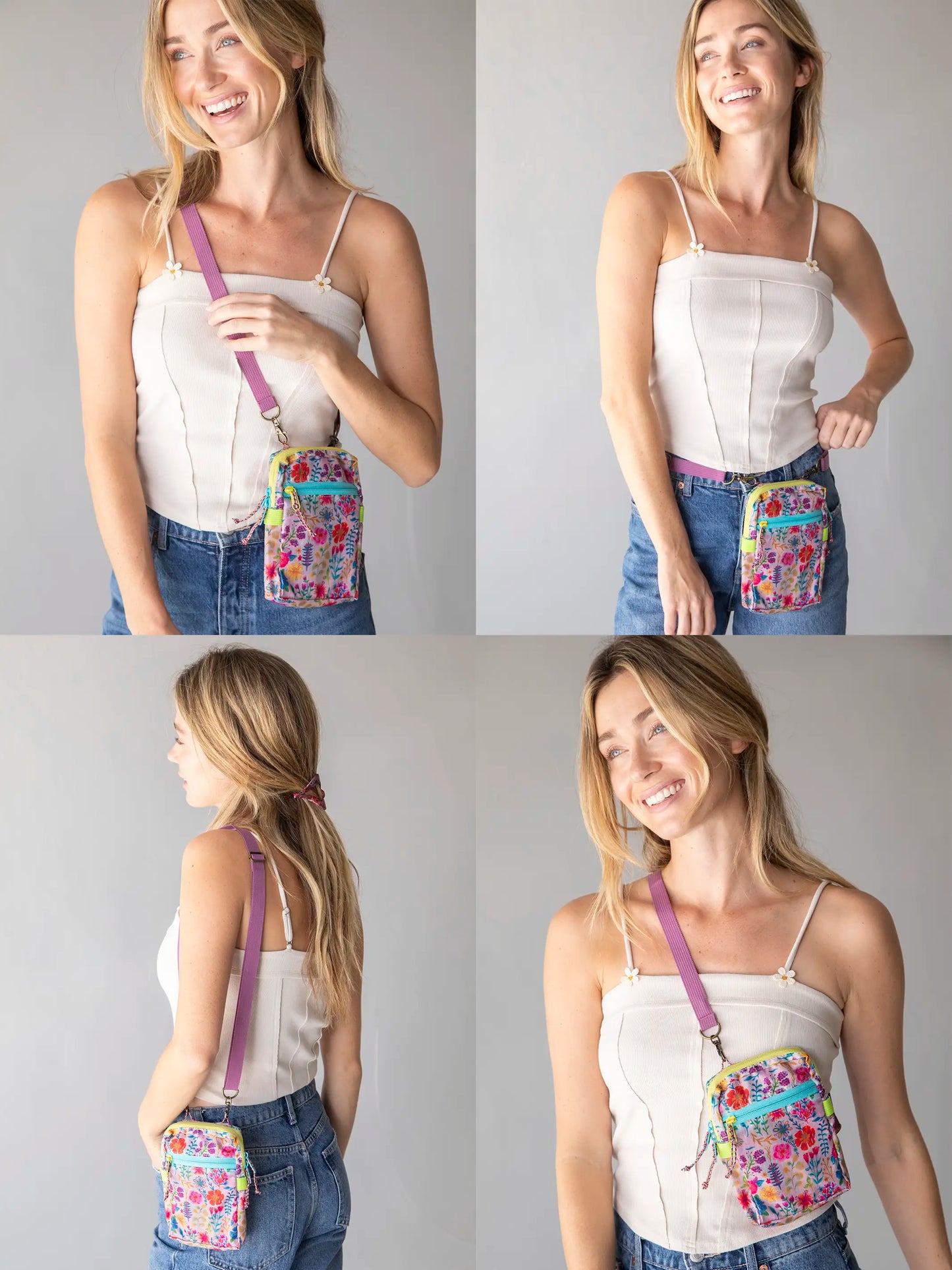 8-in-1 Pocket Crossbody - Rainbow Garden Cream Floral