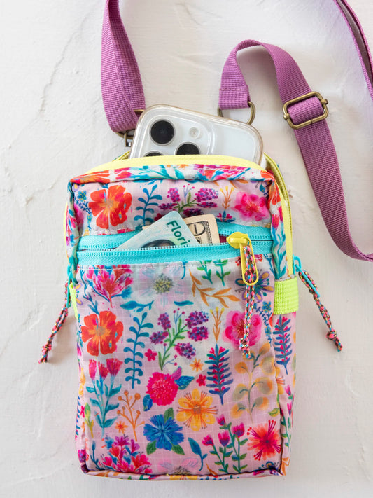 8-in-1 Pocket Crossbody - Rainbow Garden Cream Floral