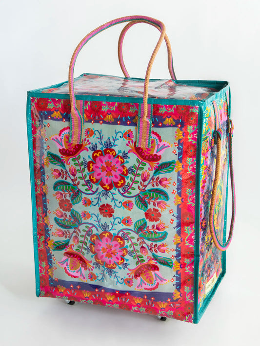 Rolling Tote Bag - Red Folk Flower