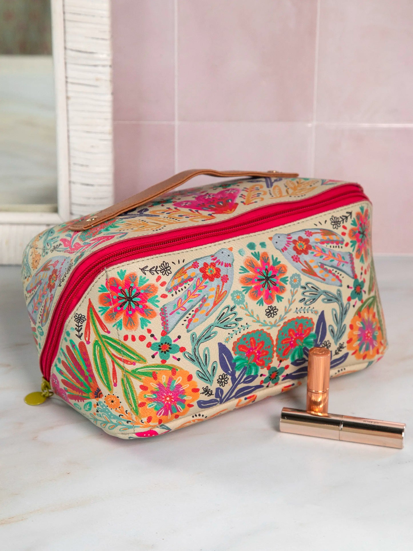 Travel Cosmetic Organizer - Cream Folk Flower