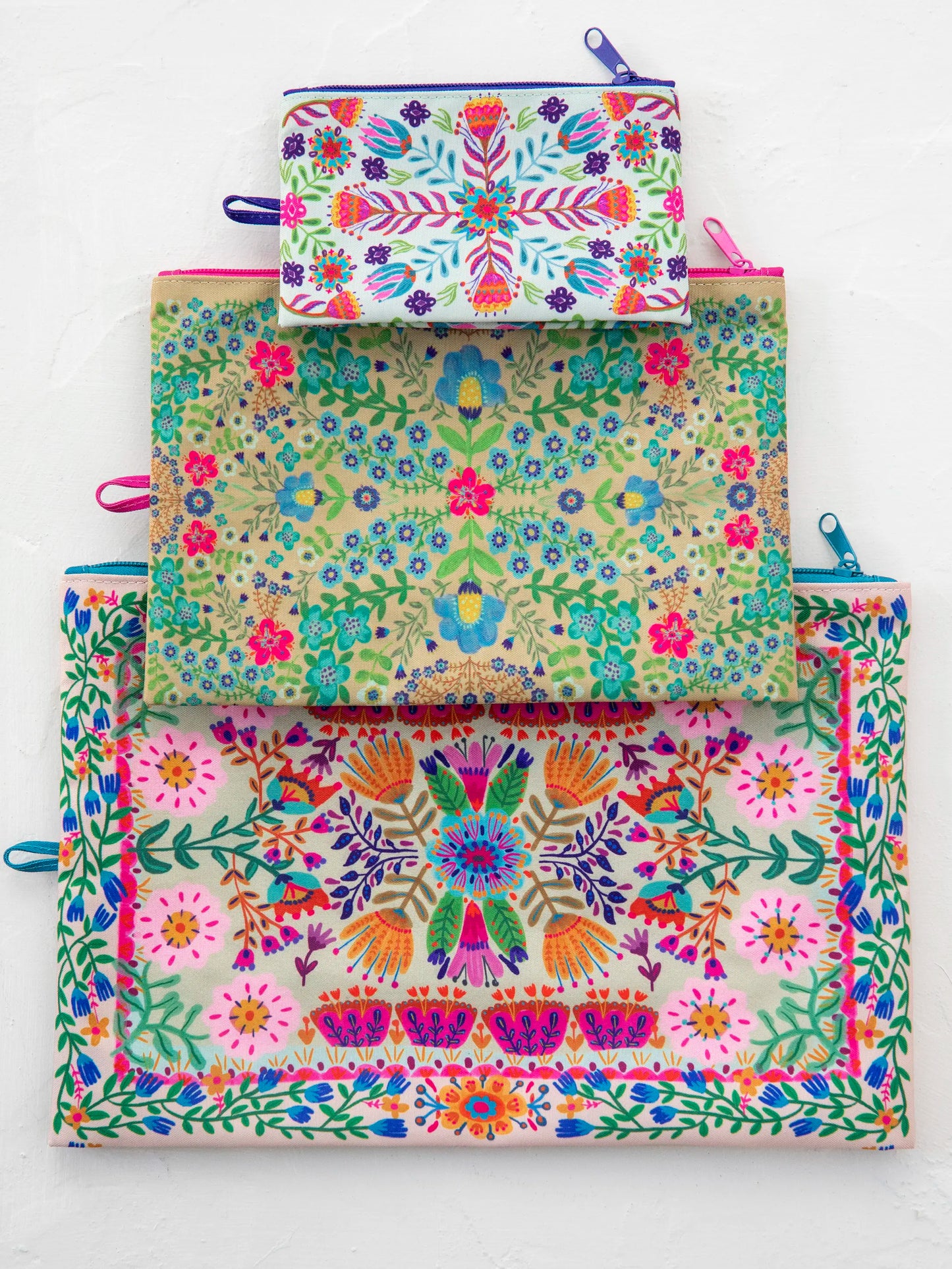 Anything & Everything Pouches, Set of 3 - Taupe Folk Flower