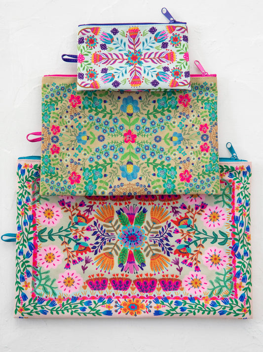 Anything & Everything Pouches, Set of 3 - Taupe Folk Flower