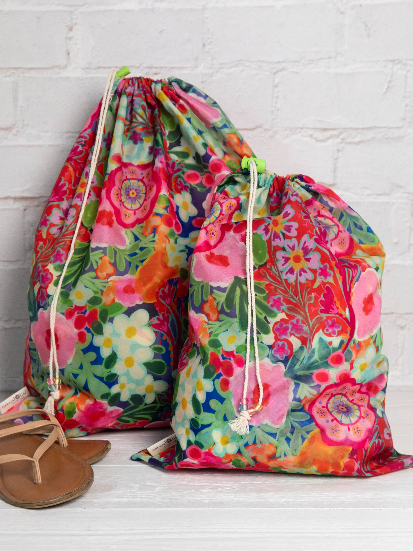 Travel Laundry Bag Set - Pink Painted Garden