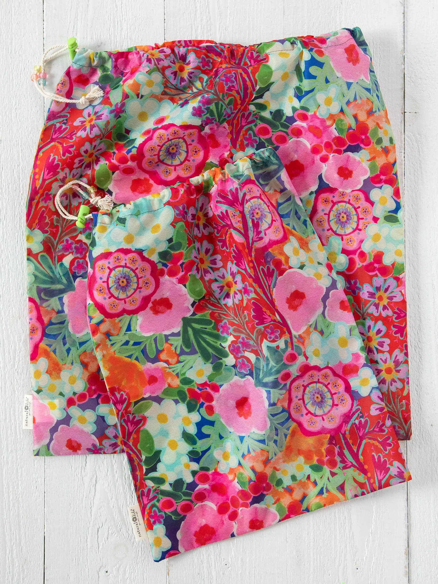 Travel Laundry Bag Set - Pink Painted Garden