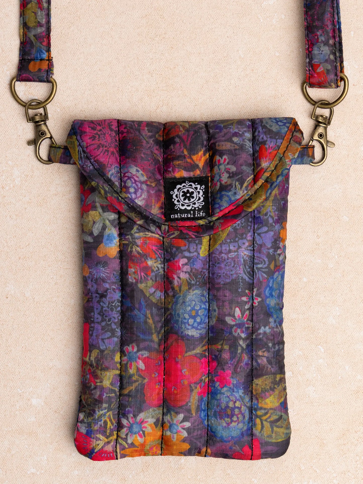 Puffy Phone Pouch - Dark Floral Garden