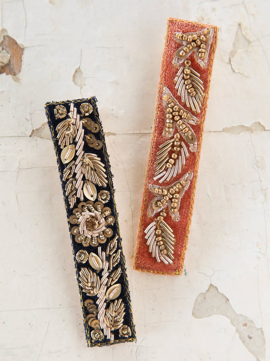 Beaded Hair Clips - Black & Orange