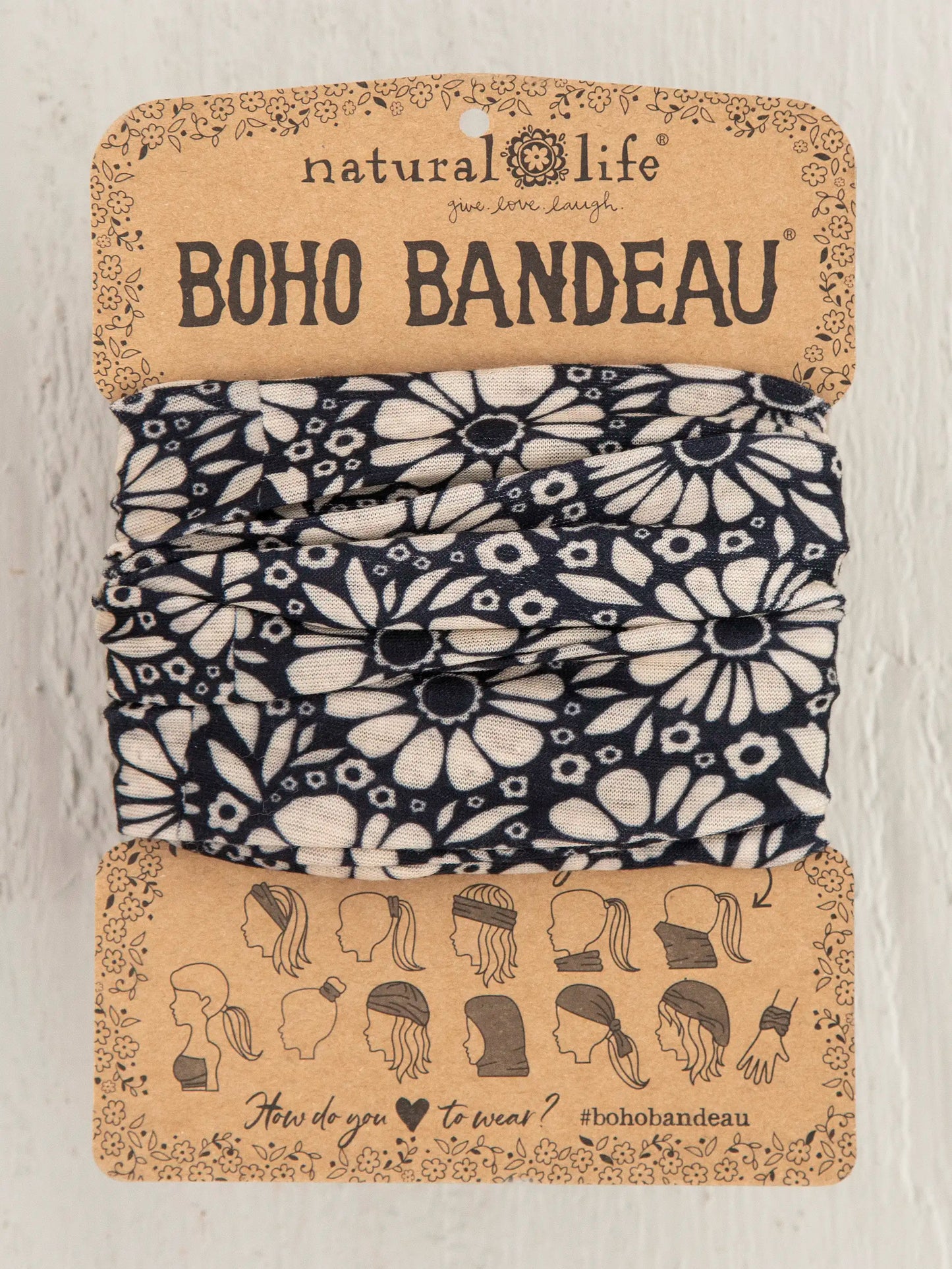 Full Boho Bandeau® Headband - Black White Daisies