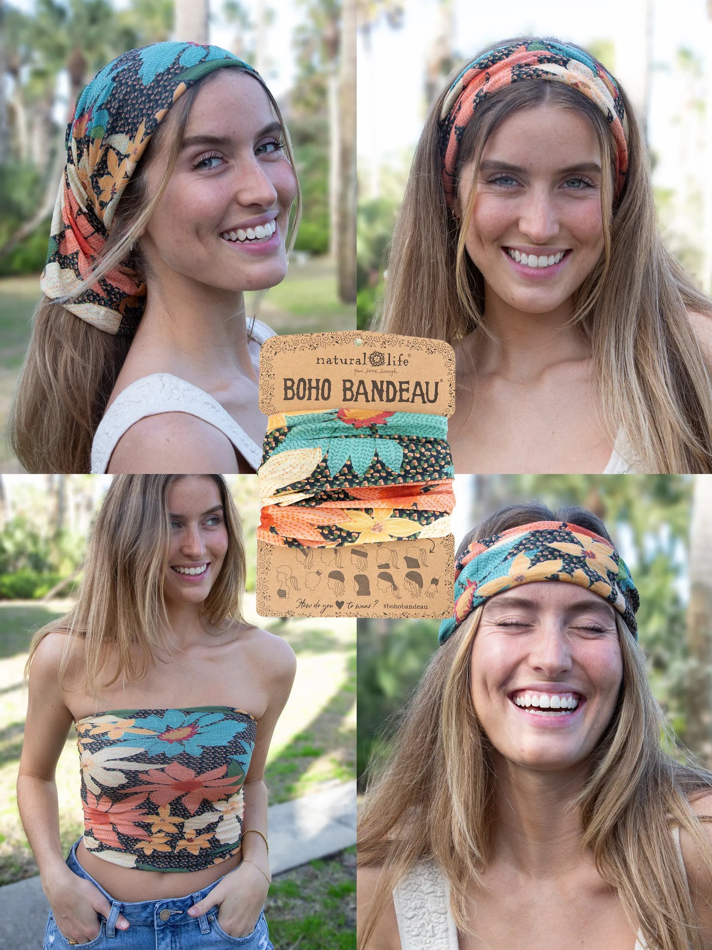 Full Boho Bandeau® Headband - Blue Coral Floral