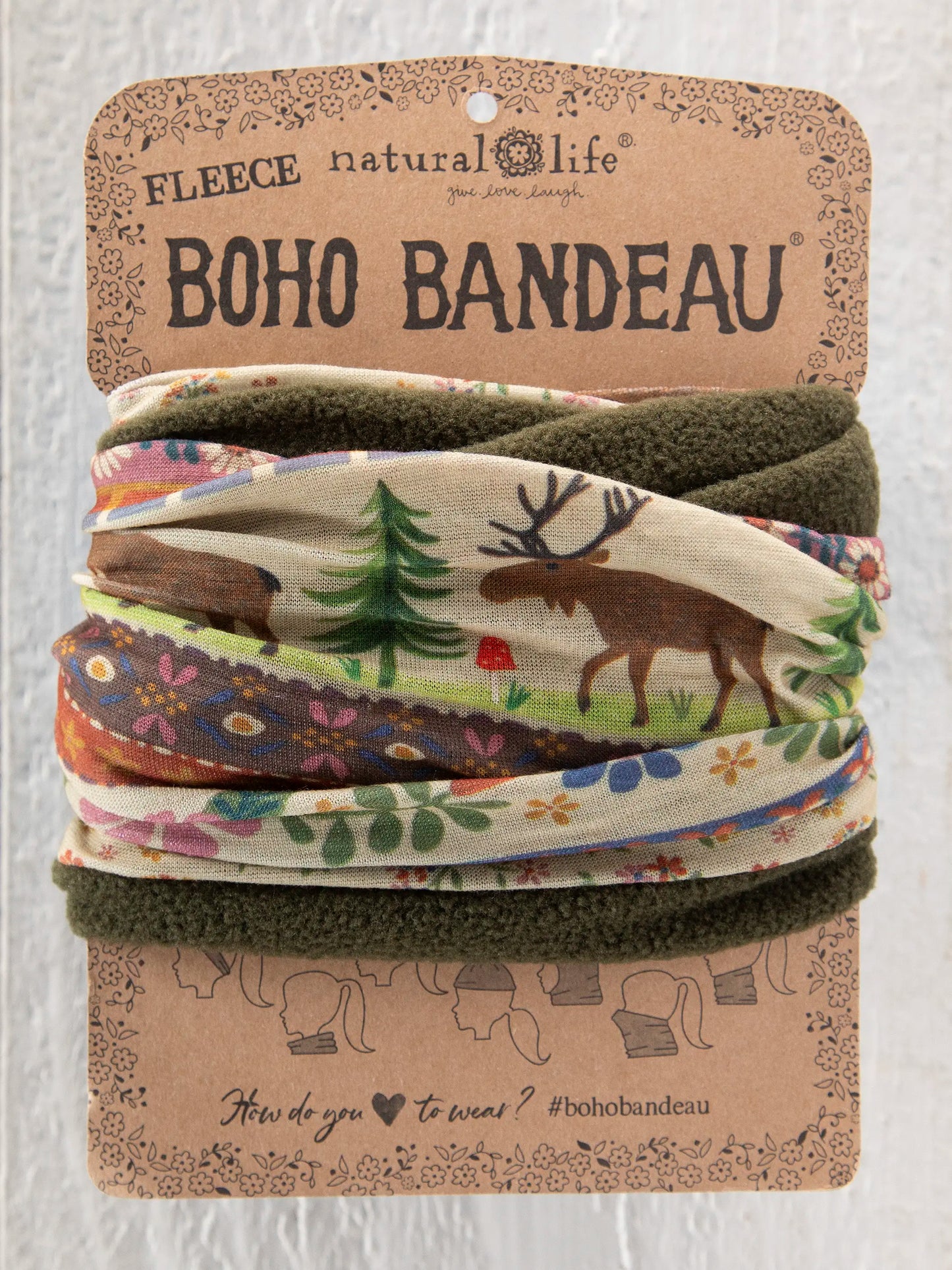 Fleece Boho Bandeau® Headband - Moose Borders