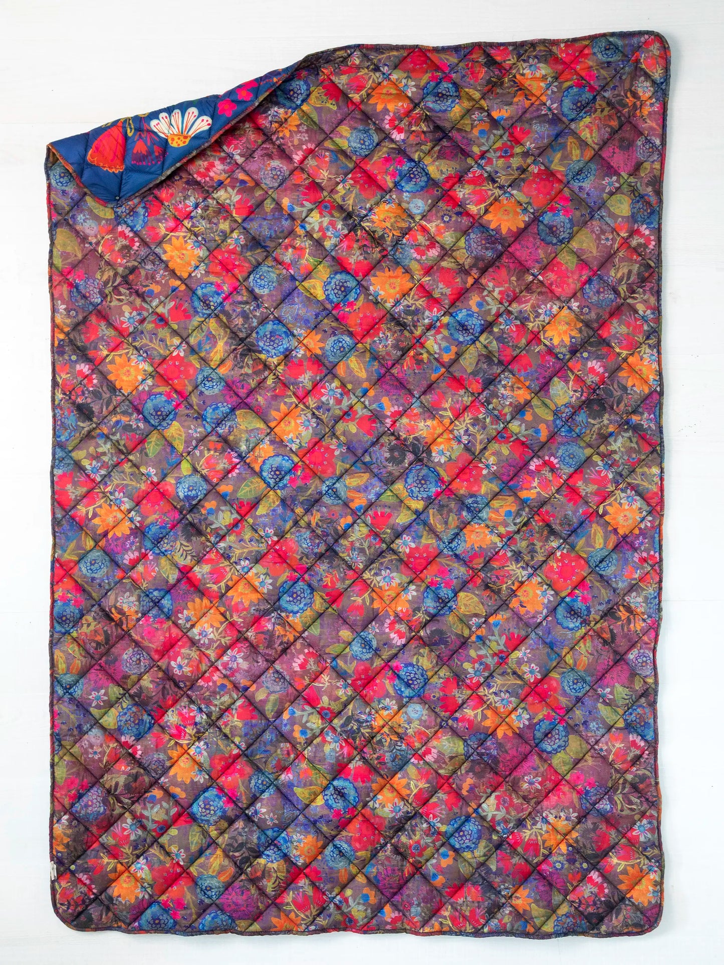 Puffy Outdoor Blanket - Dark Floral Garden