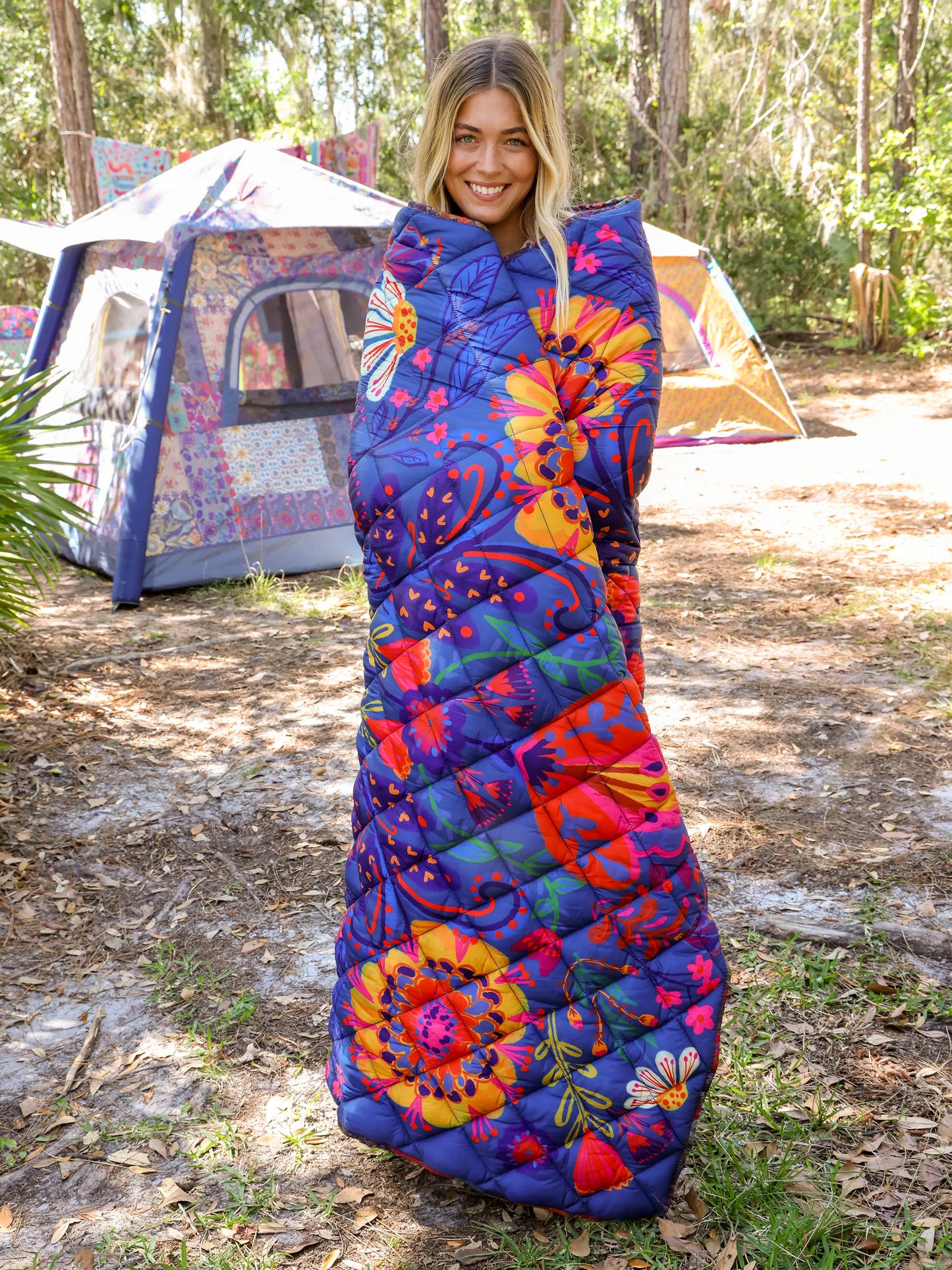 Puffy Outdoor Blanket - Dark Floral Garden