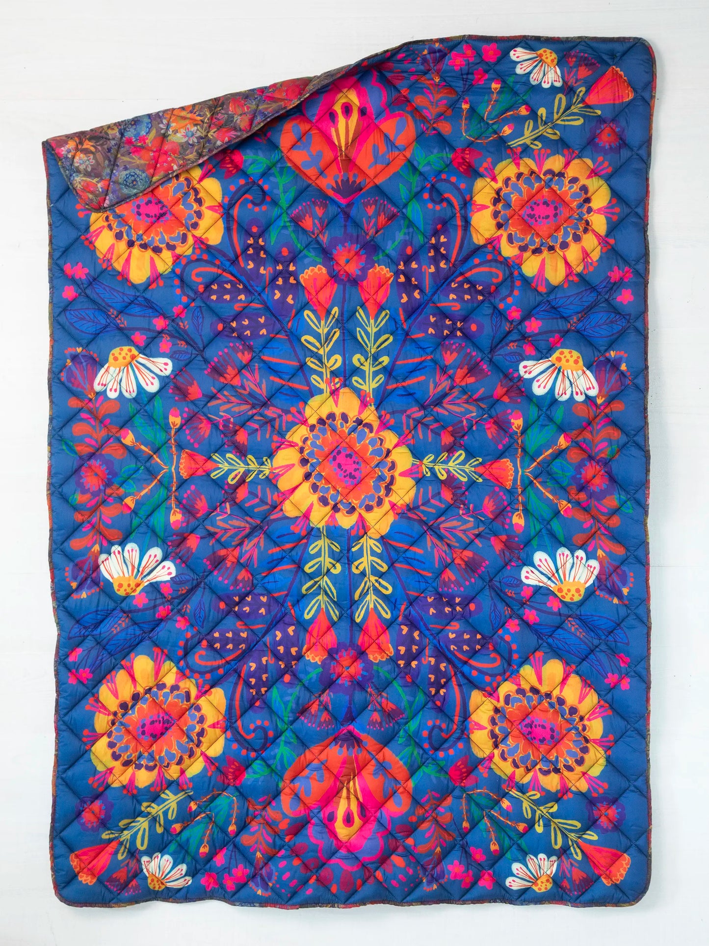 Puffy Outdoor Blanket - Dark Floral Garden