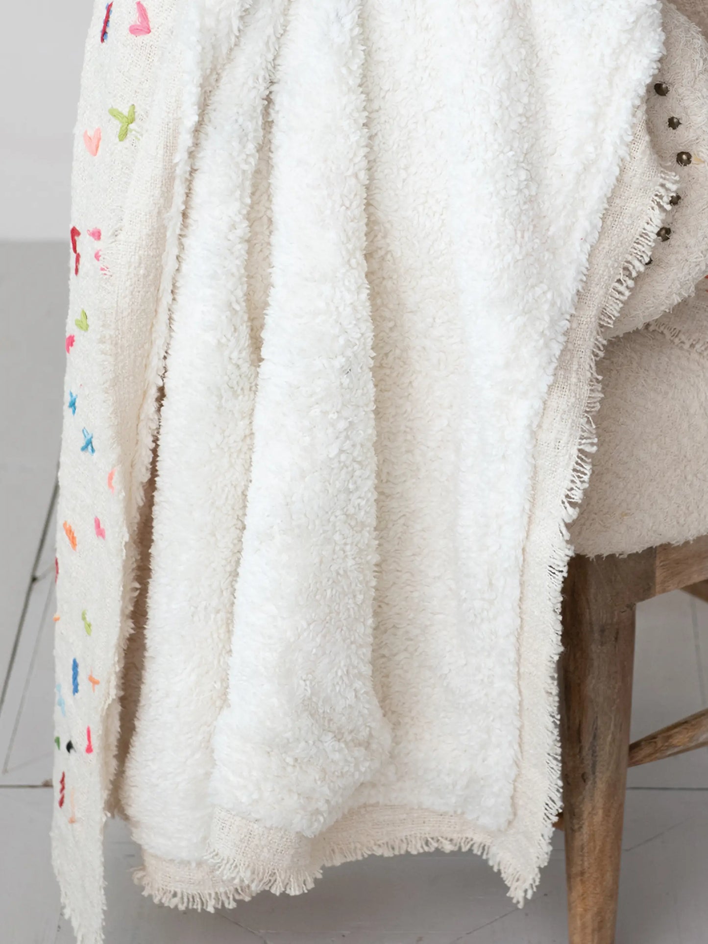 Hand-Embroidered Cotton Sherpa Blanket