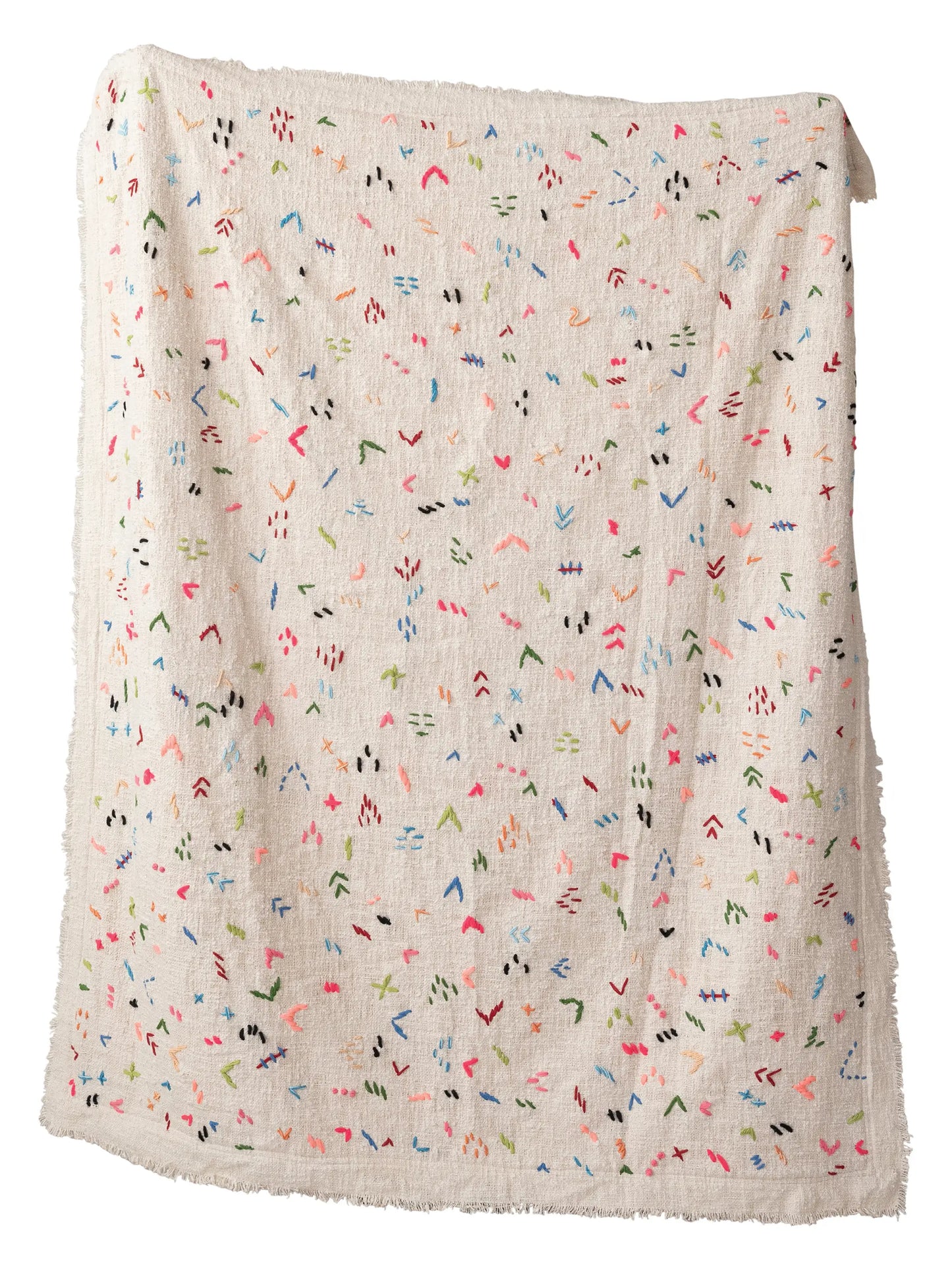 Hand-Embroidered Cotton Sherpa Blanket