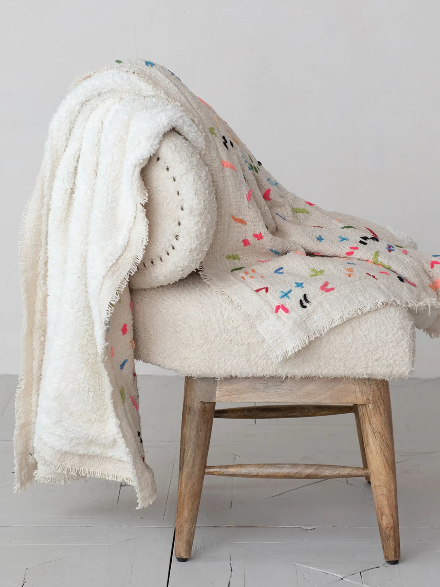 Hand-Embroidered Cotton Sherpa Blanket