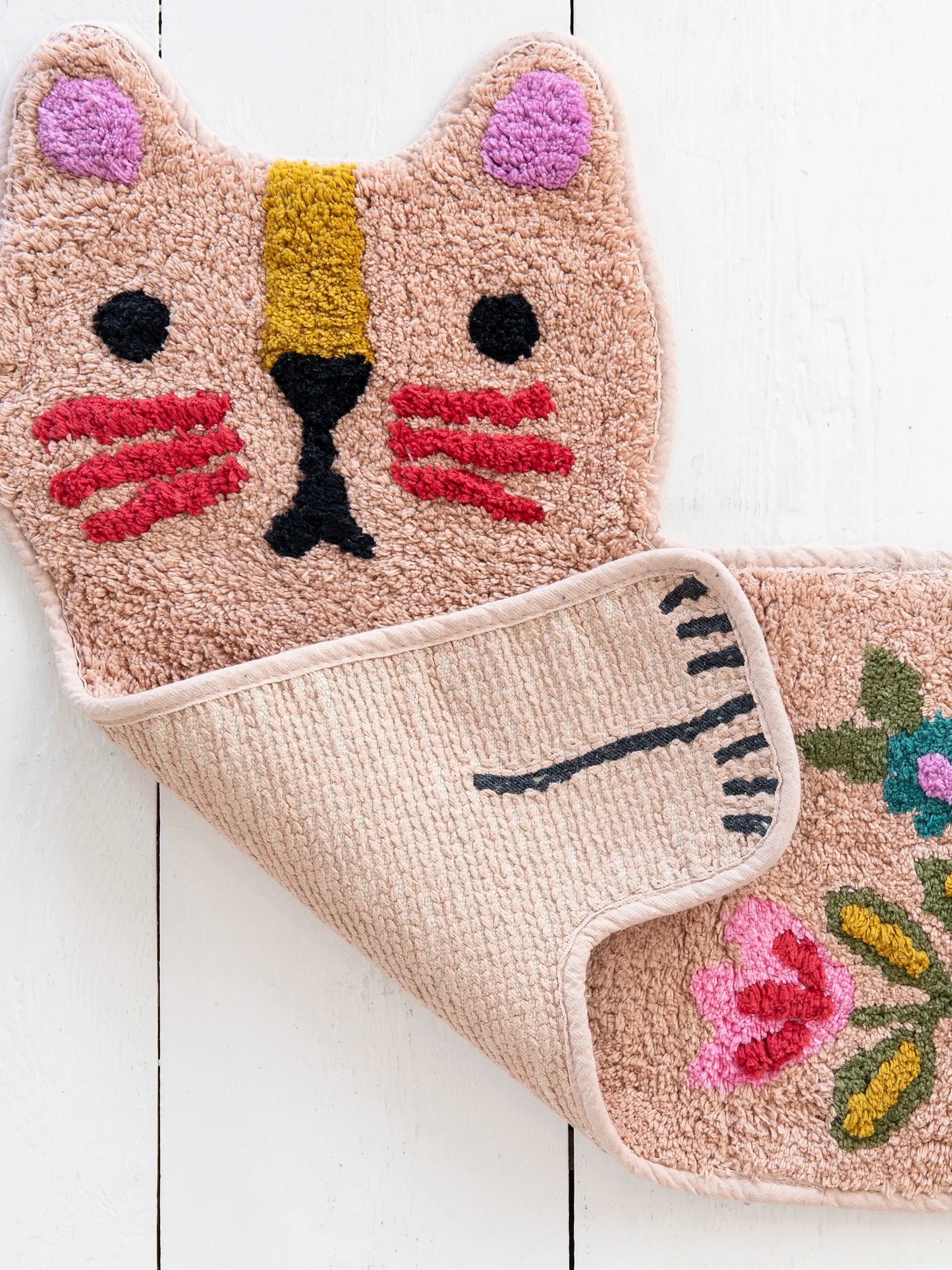 Tufted Cotton Bath Mat - Dusty Rose Cat