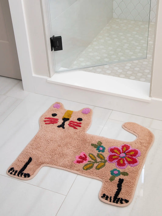 Tufted Cotton Bath Mat - Dusty Rose Cat