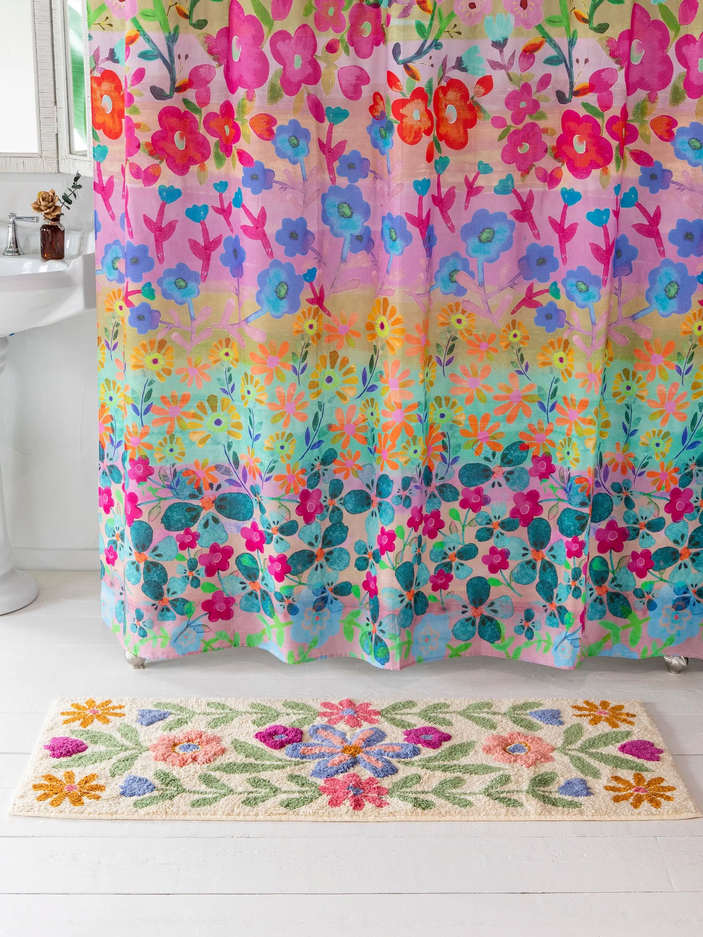 Tufted Runner Bath Mat - Cream Floral Vines