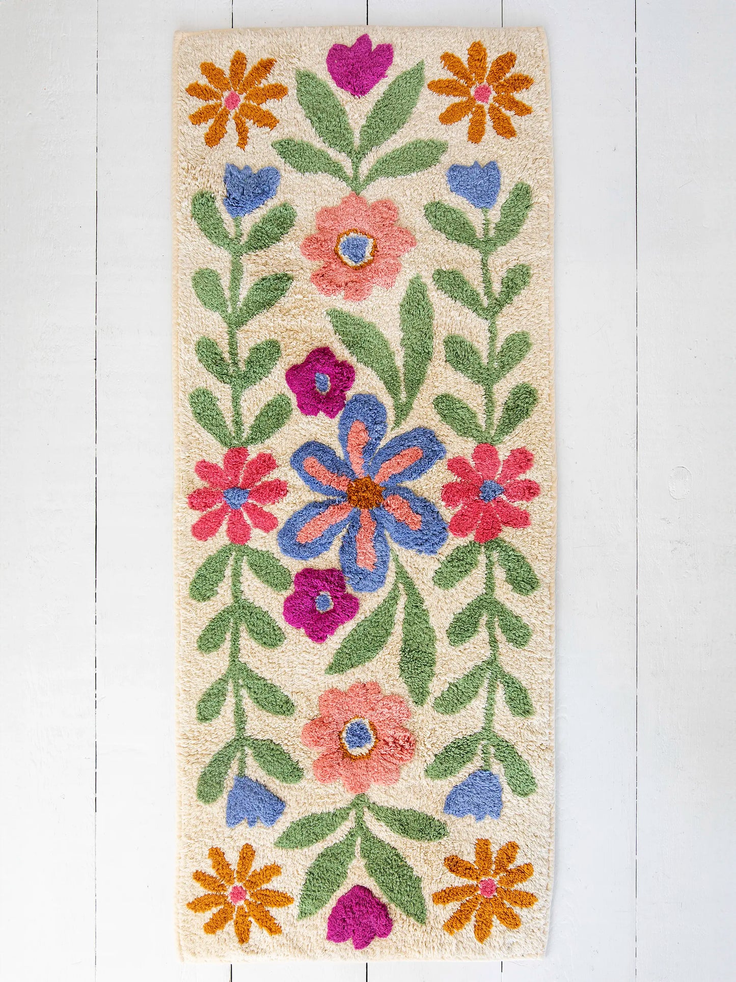 Tufted Runner Bath Mat - Cream Floral Vines