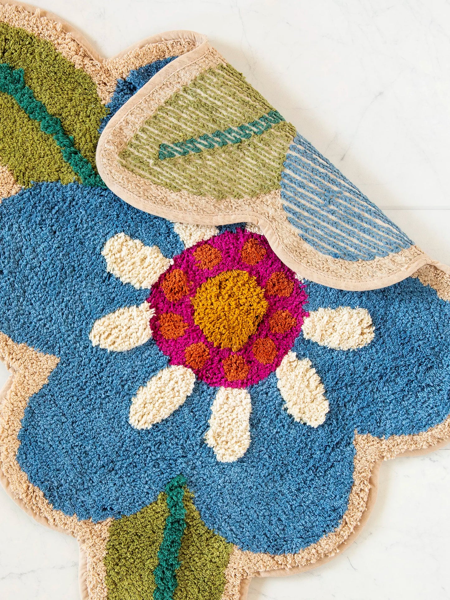 Tufted Cotton Bath Mat - Turquoise Flower