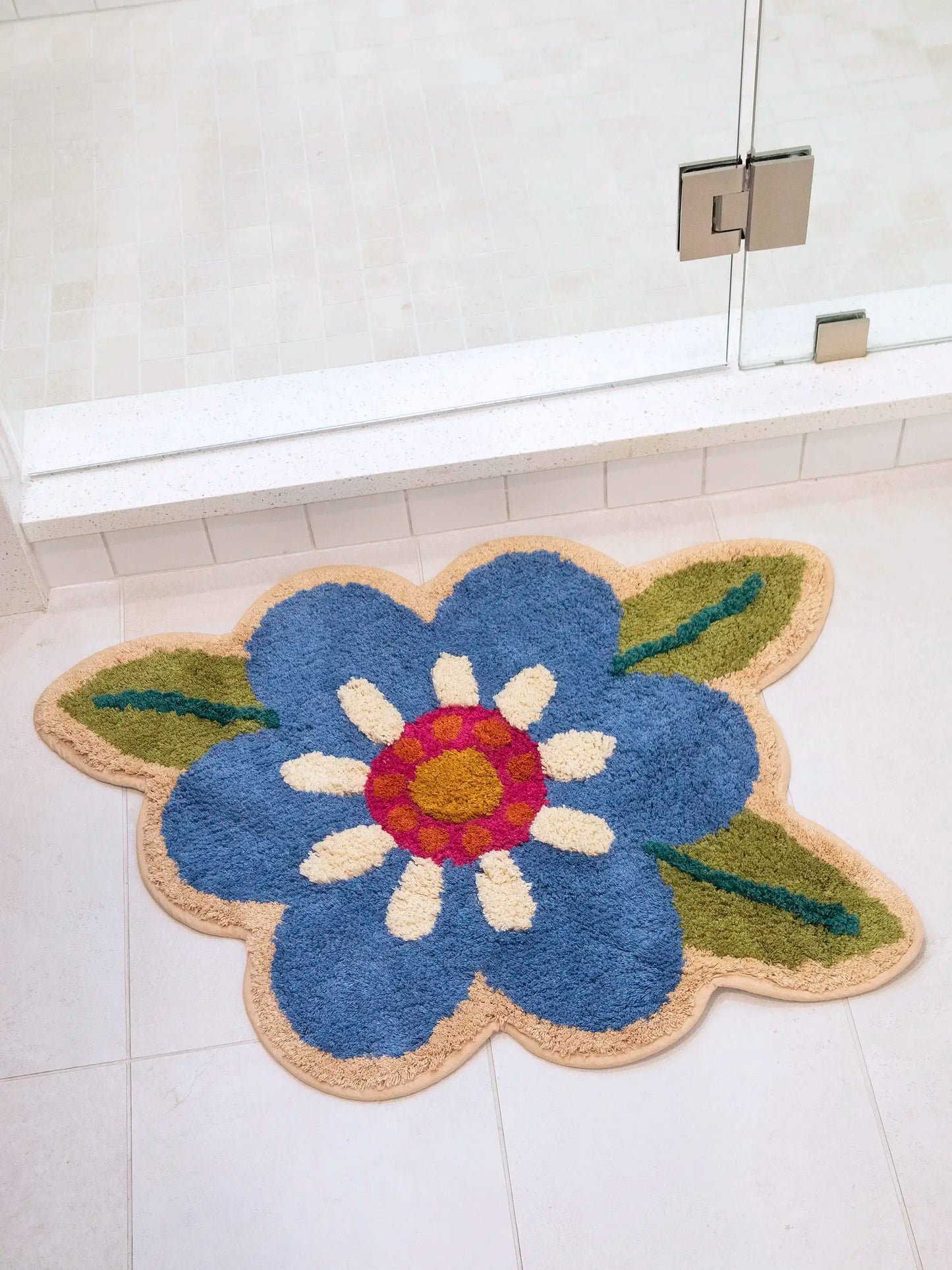 Tufted Cotton Bath Mat - Turquoise Flower