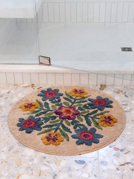 Tufted Cotton Bath Mat - Taupe Flower