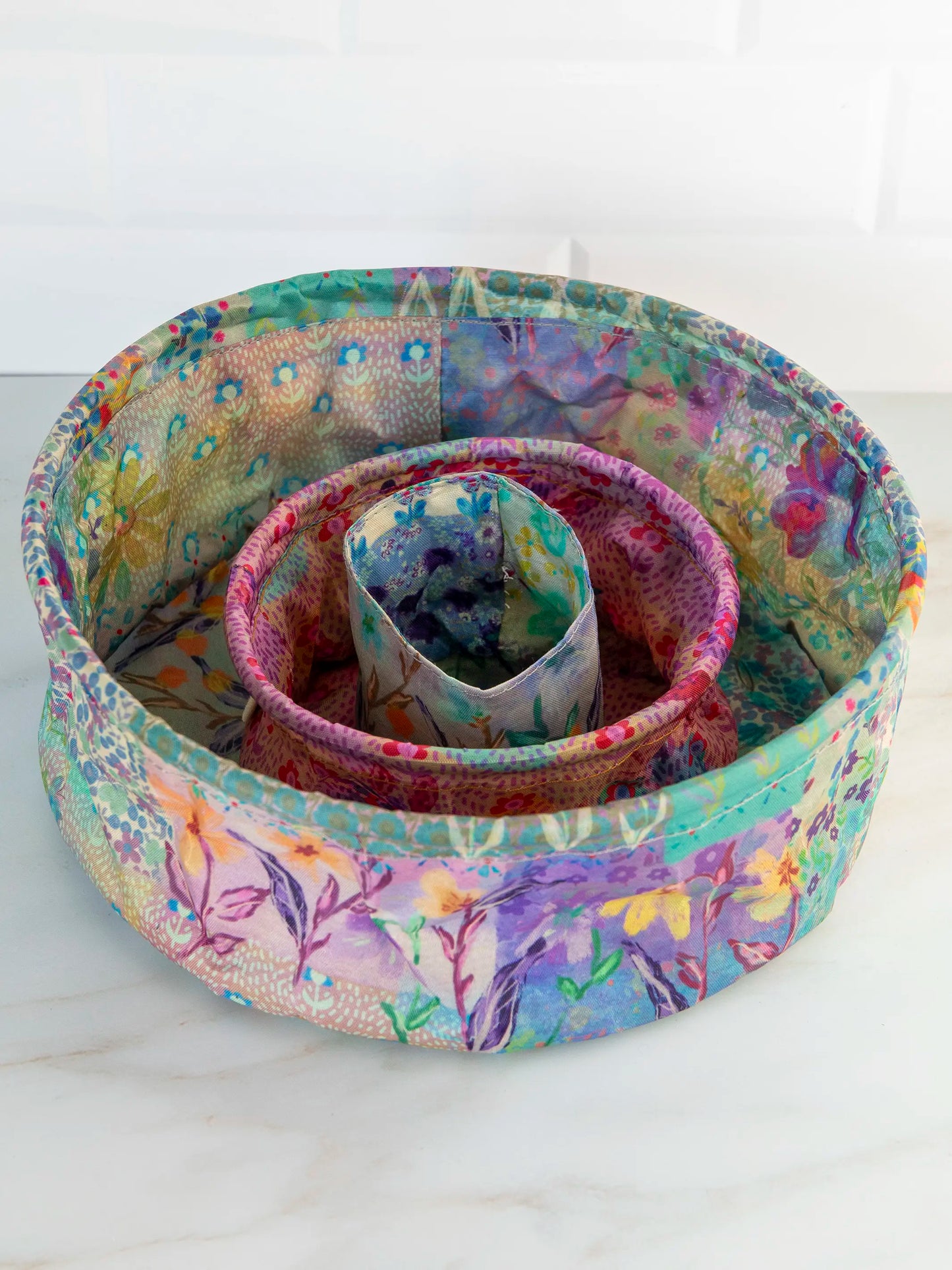 Mini Collapsible Storage Bins, Set of 3 - Taupe Watercolor Patchwork