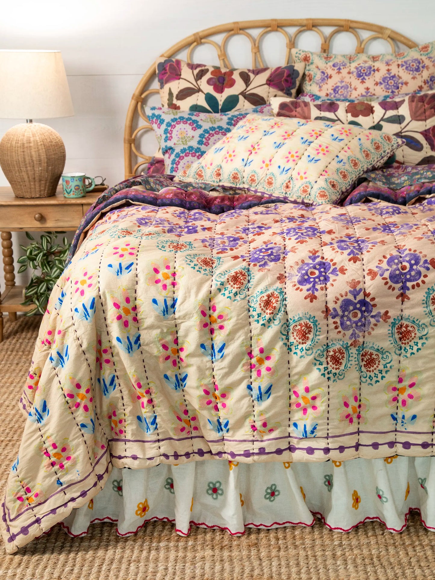 Bungalow Reversible Cotton Quilt - Jewel Garden