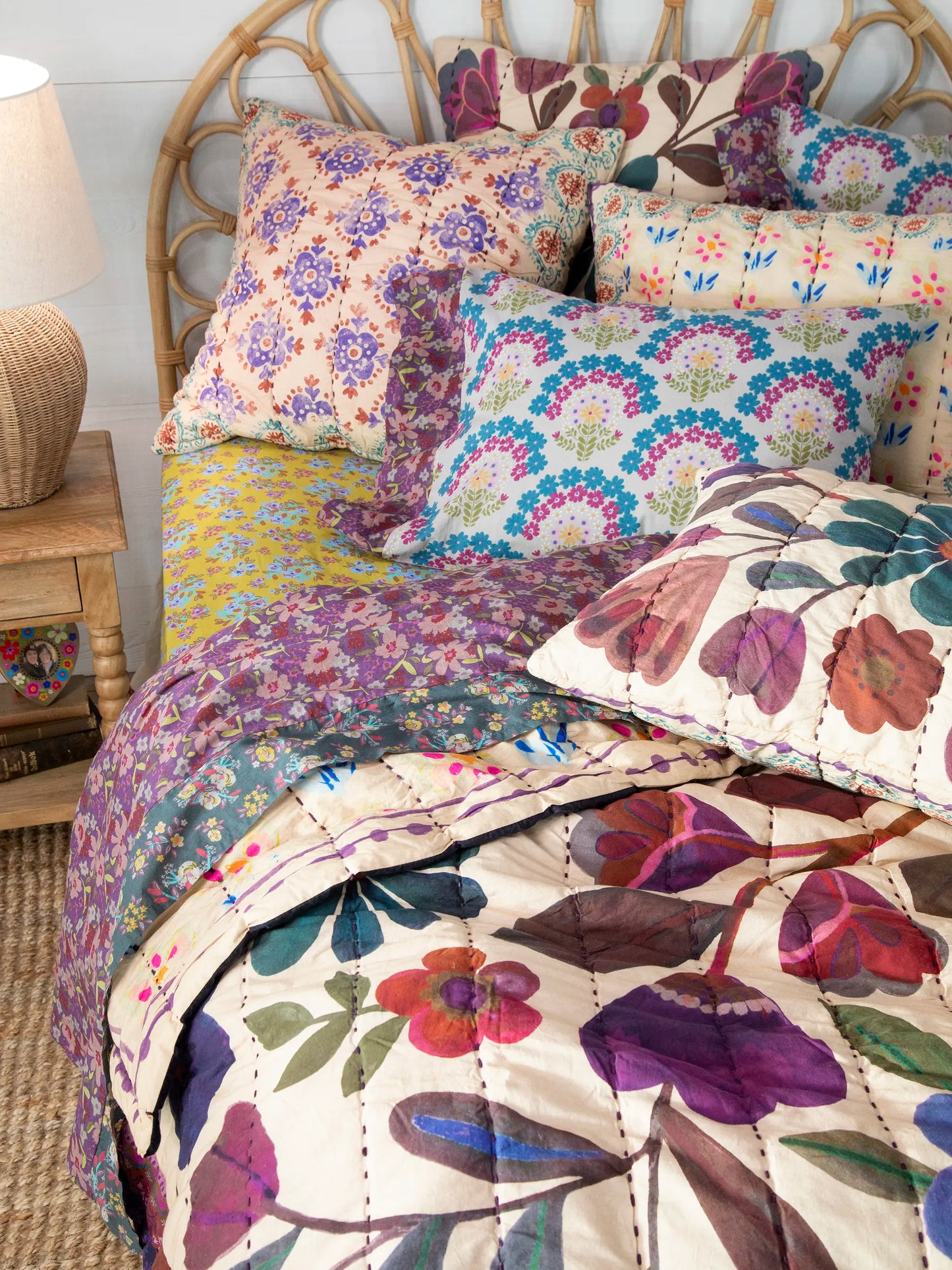 Bungalow Reversible Cotton Quilt - Jewel Garden